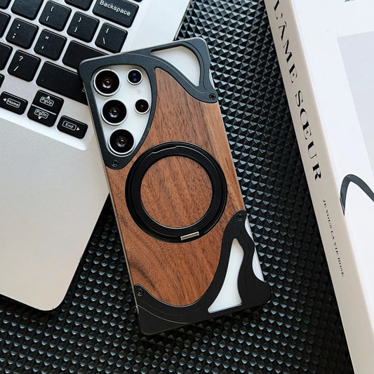 Walnut Wooden Magnetic Kickstand Protective Cover for Samsung