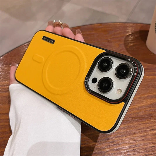 Leather Business Double Color Magsafe Case for iPhone