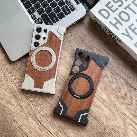 Walnut Wooden Magnetic Kickstand Protective Cover for Samsung
