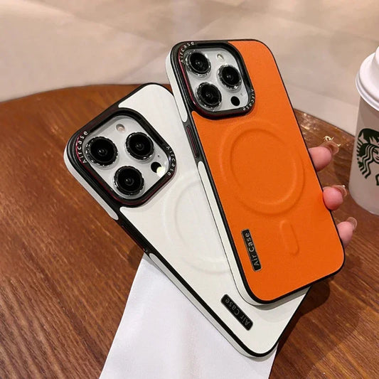 Leather Business Double Color Magsafe Case for iPhone