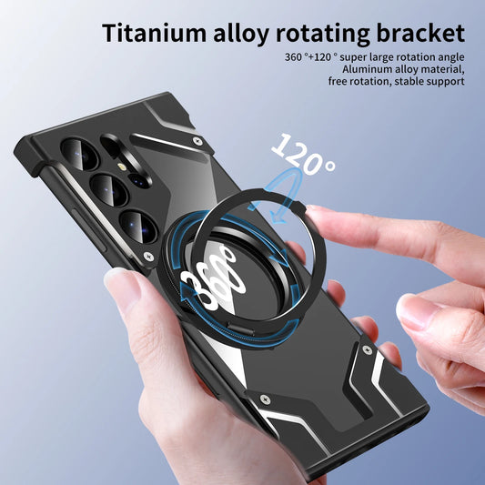 Magnetic Rotating Bracket Transparent Back Metal Phone Case For Samsung