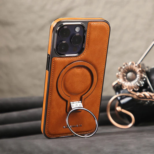 Luxury Lambskin Leather Metal Folding with Holder Phone Case for iPhone