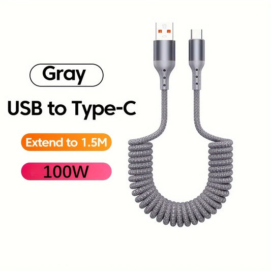 100W USB Type C Spring Car Fast Charging Cable