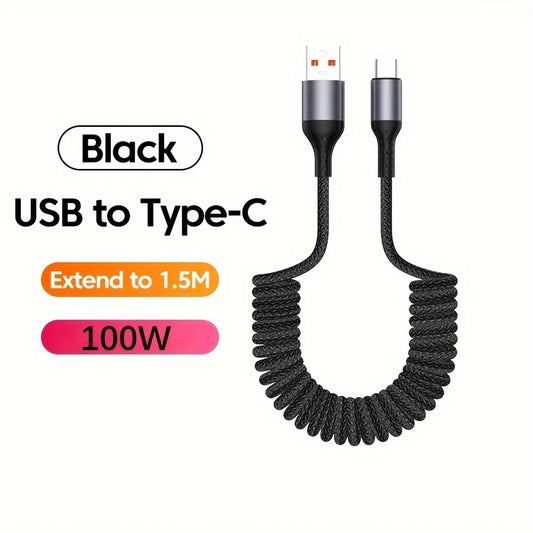 100W USB Type C Spring Car Fast Charging Cable